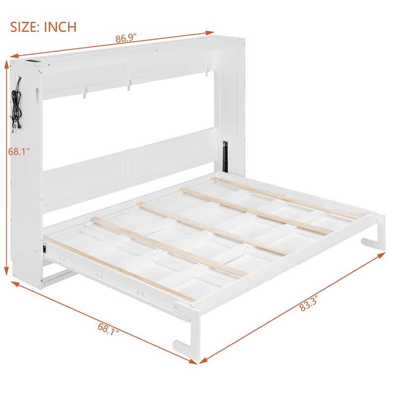 SideFold Murphy Bed with Geometric Art Panels, USB Power Hub & LED Glow by Harper&Bright Designs