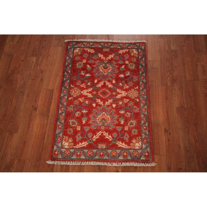 Floral Kazak Oriental Foyer Rug Hand-Knotted Traditional Wool Carpet - 2'0" x 3'0"