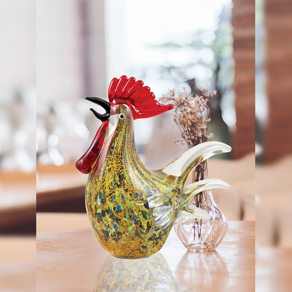 D Centerpiece Sculpture Handcrafted Murano Art Glass Rooster Figurine 11" 