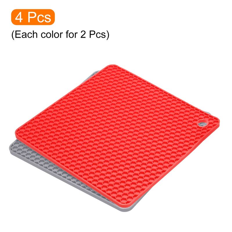 4pcs Trivet Mat Silicone Pot Holders Silicone Hot Pads -Light Grey&Red - Light Grey+Red