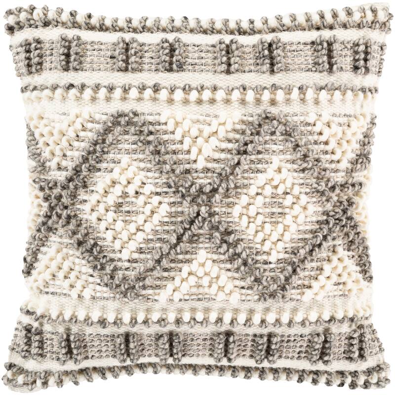 The Curated Nomad Taber Boho Patterned Wool 18-inch Pillow with Down or Poly Fill - Feather Down
