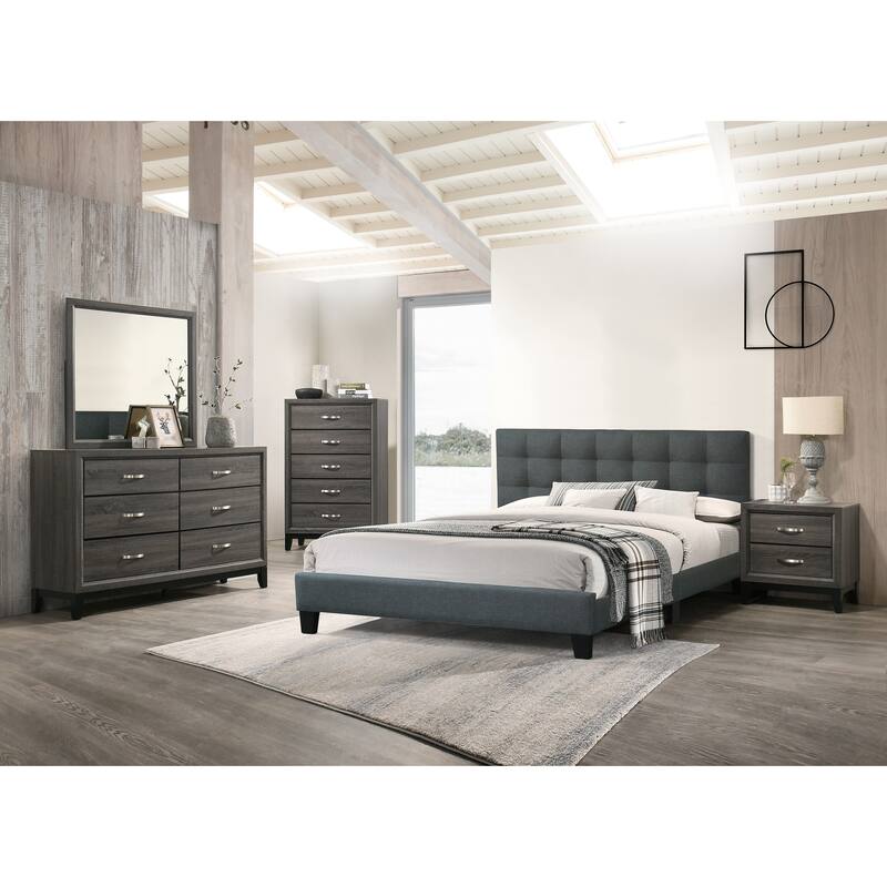 Modern 1pc Eastern king Size Bed Charcoal Polyfiber Tufted Headboard Platform Bedframe Bedroom Furniture