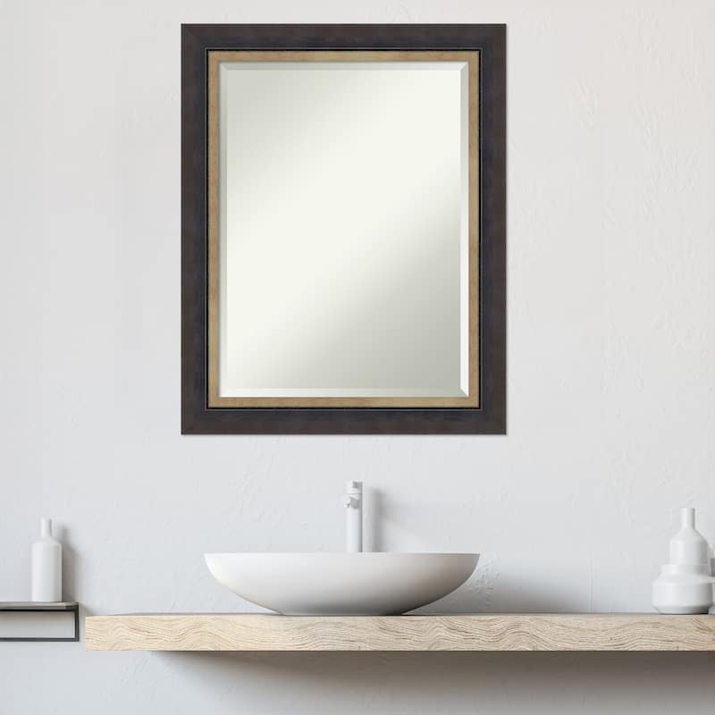 Hammered Charcoal Tan Beveled Wood Framed Bathroom Vanity Wall Mirror - Hammered Charcoal Tan