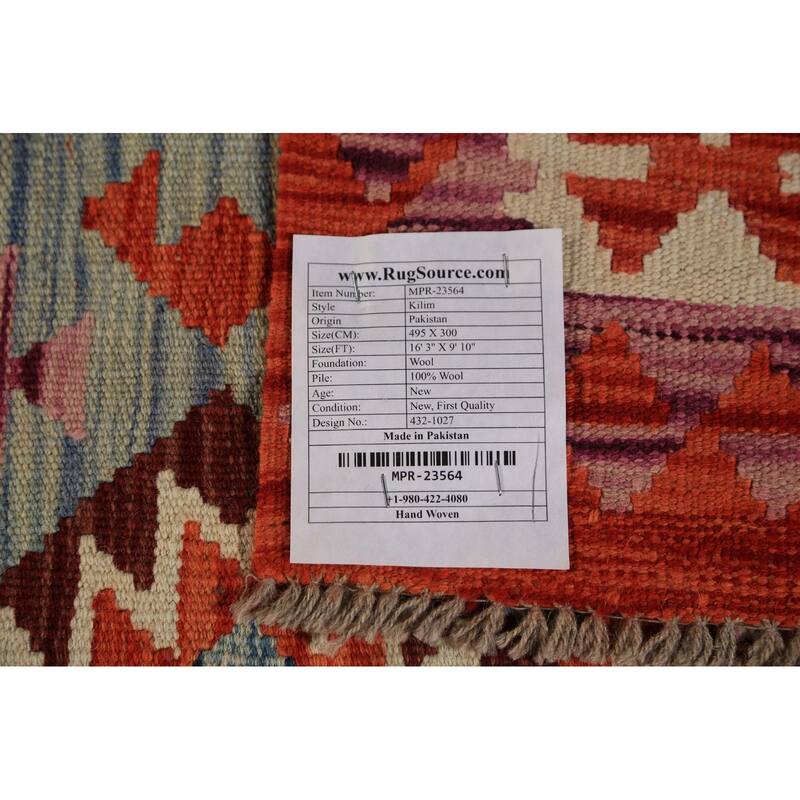 Kilim Oriental Large Rug Flatweave Tribal Wool Carpet - 9'10"x 16'3"