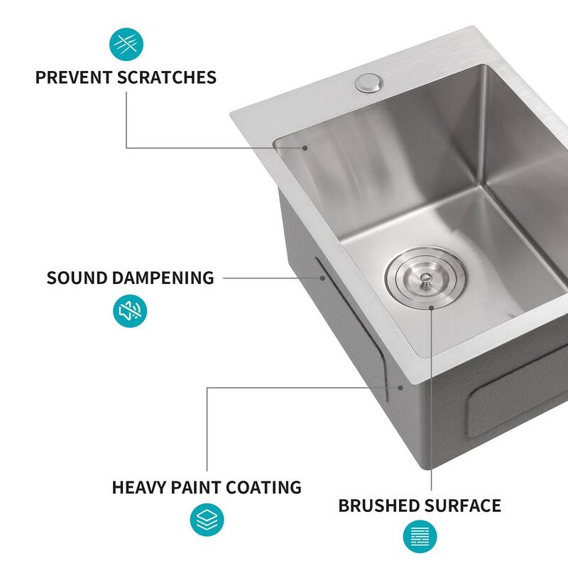 Drop-In Kitchen Sink Topmount Sinks 16 Gauge Single Bowl