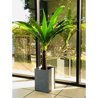 19"H Square Slate Gray Concrete/Fiberglass Indoor Outdoor Modern Elegant Bowl Planter - 13"L x 13"W x 19"H