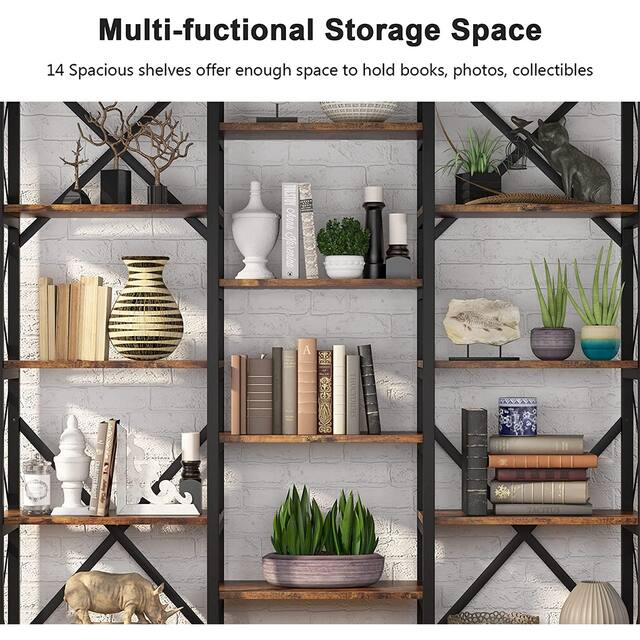 Large Triple Wide 5-Shelf Etagere Bookcase