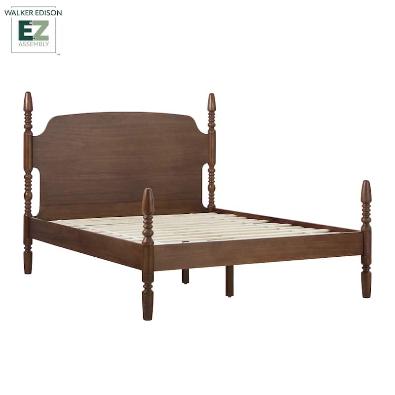 Walker Edison Easy Assembly Solid Wood Queen Bed with Wood-Turning Detail