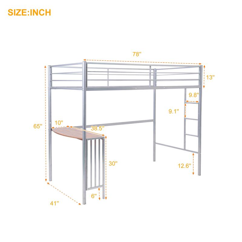 Twin Metal Bunk Bed with Desk, Ladder and Guardrails