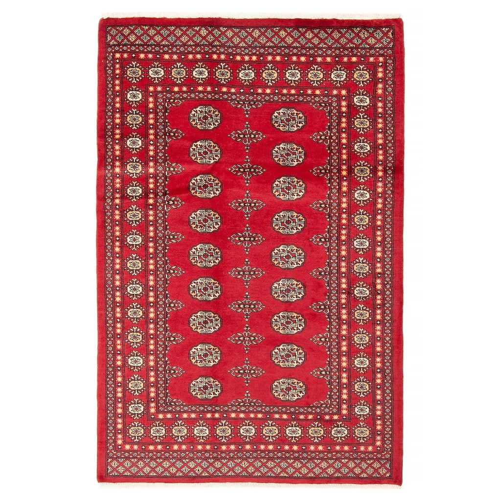 ECARPETGALLERY Hand-knotted Peshawar Bokhara Red Wool Rug - 4'2 x 6'3