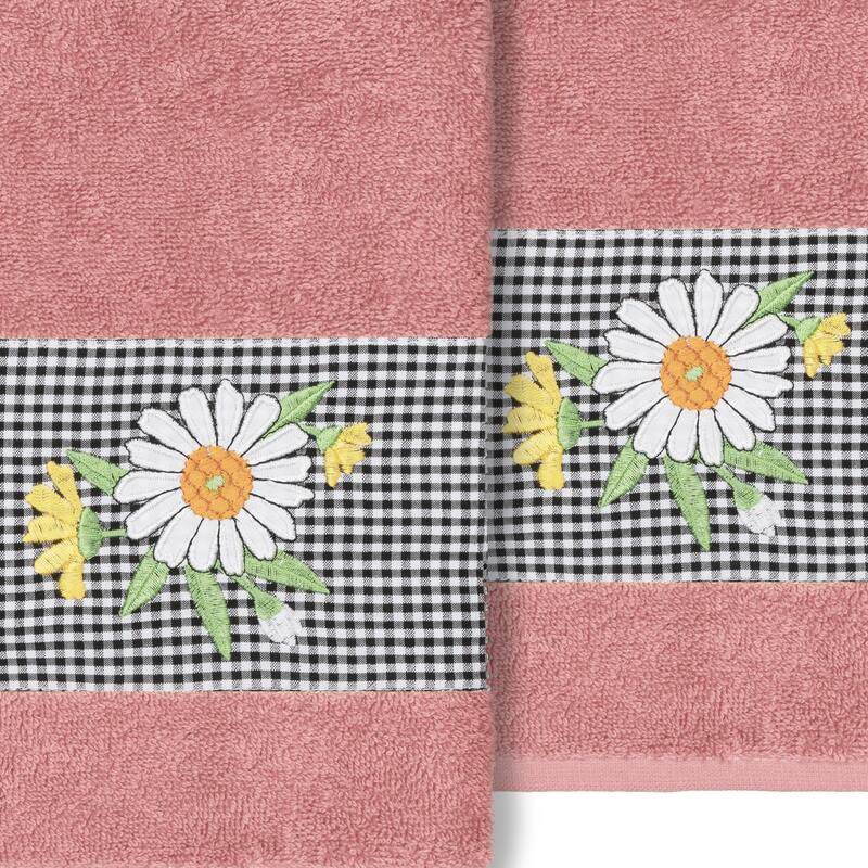 Authentic Hotel and Spa 100% Turkish Cotton Daisy 2PC Embellished Hand Towel Set