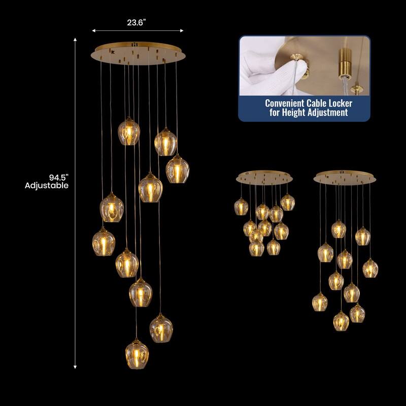 Modern Crystal Balls Pendant Light 10-Light Globe Raindrop Drop Lamp,Flush Mount Hanging Lighting Fixtures for Spiral Staircase