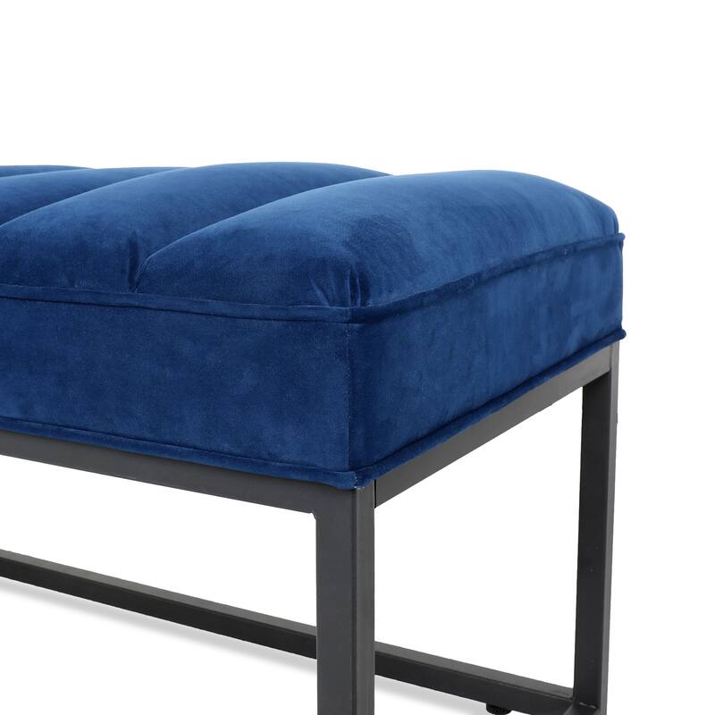 Metal Base Velvet Upholstered Bench for Bedroom Entryway