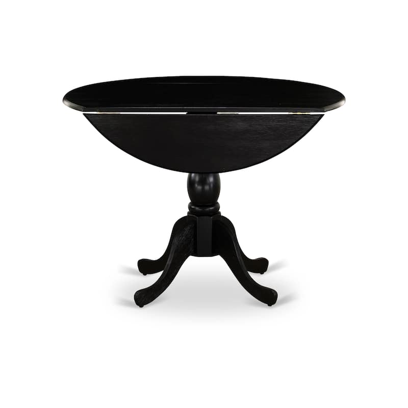 East West Furniture Dublin Modern Kitchen Table - a Round Dining Table Top with Dropleaf & Pedestal Base, (Finish Option)
