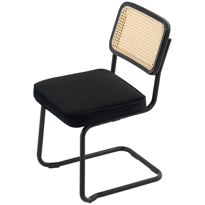 Rattan Dining Chairs Set of 4, Mid Century Modern Dining Chair, Upholstered Velvet Accent Chair with Rattan Back, Retro Dining