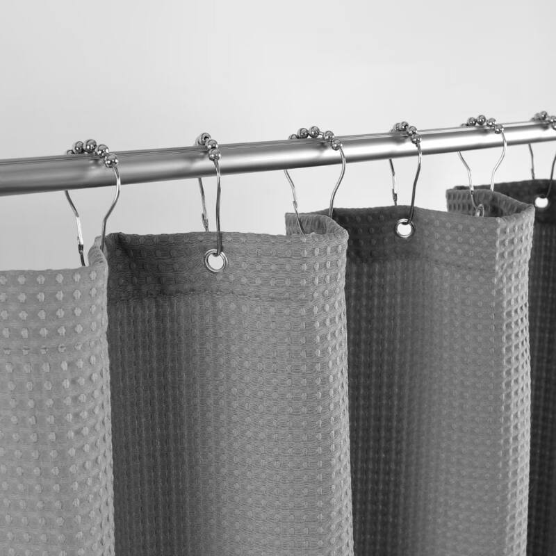 Dobby Waffle Shower Curtain with 12 Metal Hooks