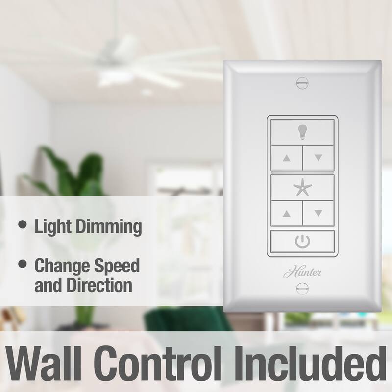 Hunter 72" Overton Outdoor Ceiling Fan w/Light Kit, Wall Control - Windmill - Transitional, Modern - DAMP RATED, ENERGY STAR!