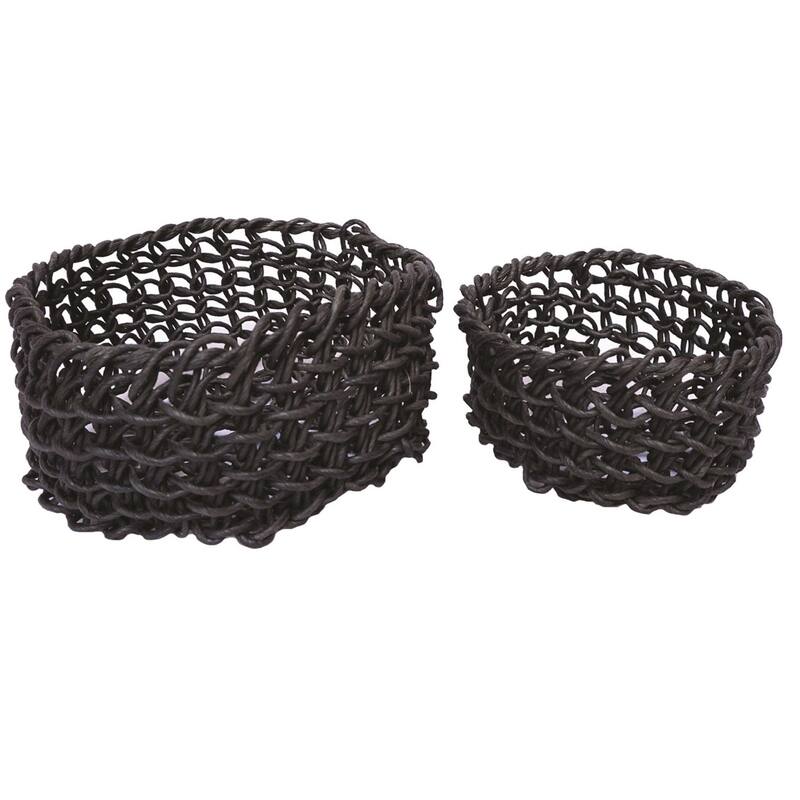 Set of 2 Sm. Round Folding Baskets Black- A