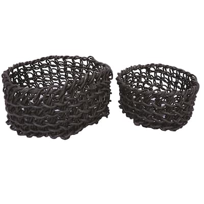 Set of 2 Sm. Round Folding Baskets Black- A