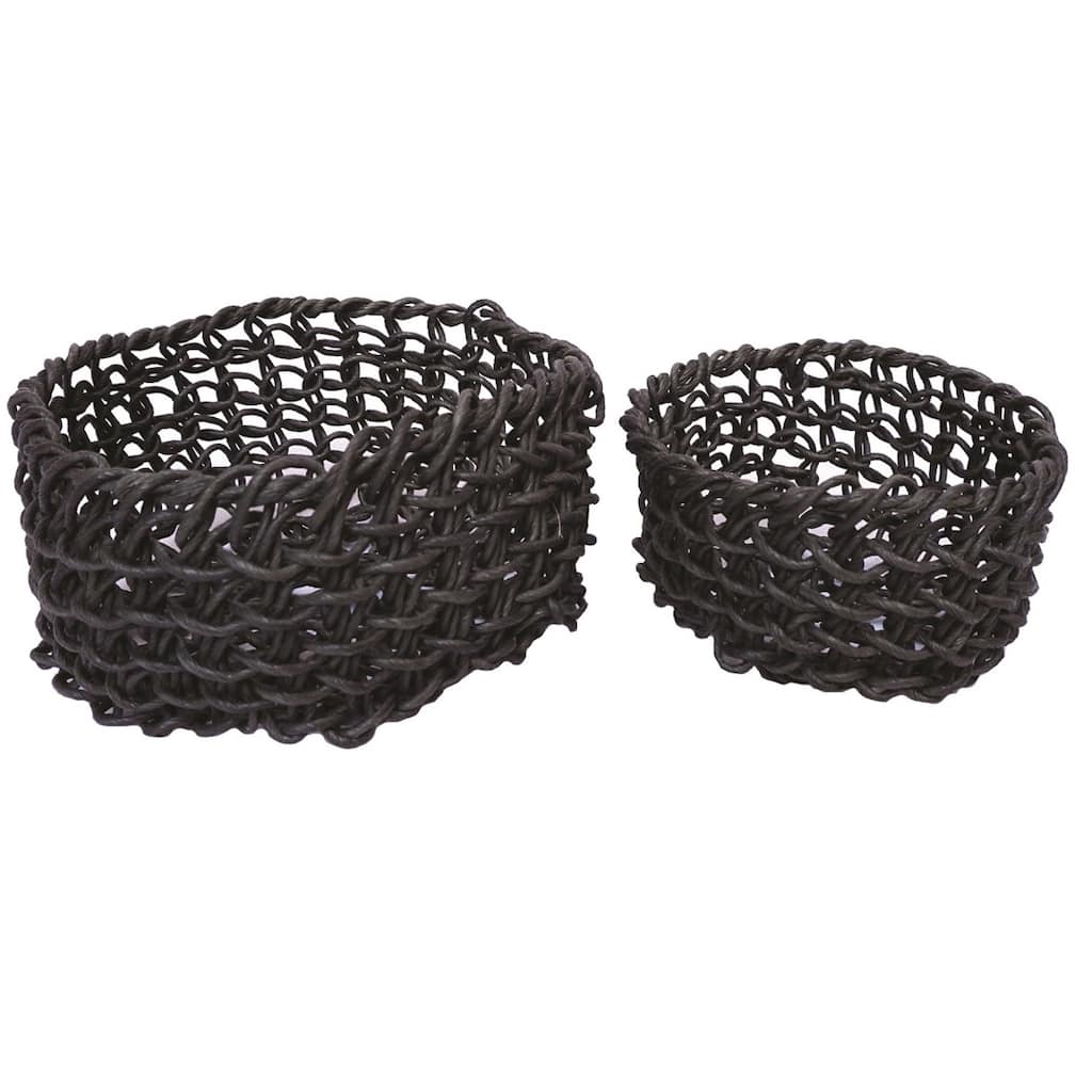 Set of 2 Sm. Round Folding Baskets Black- A