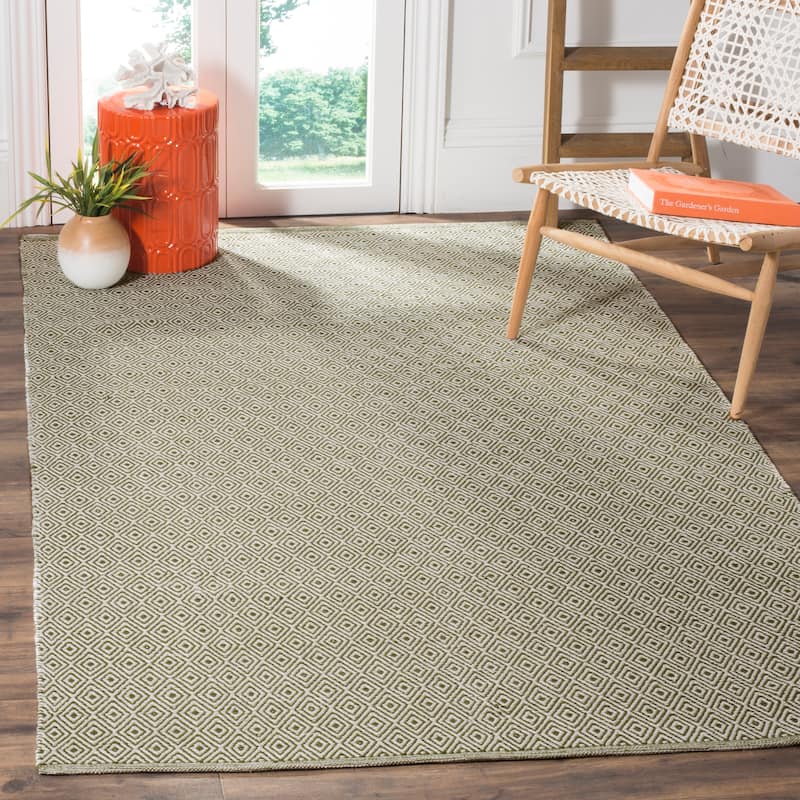 SAFAVIEH, Handmade Flatweave Montauk Brice Casual Cotton Rug - 4' x 6' - Ivory/Green
