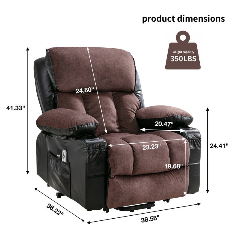 Power Lift Fleece Leather Recliner Chair for Elderly with Vibration Massage and Heat and USB & Cup Holders, for Living Room