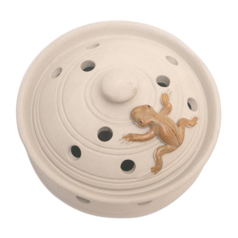 Novica Handmade Resting Frog Porcelain Mosquito Coil Holder