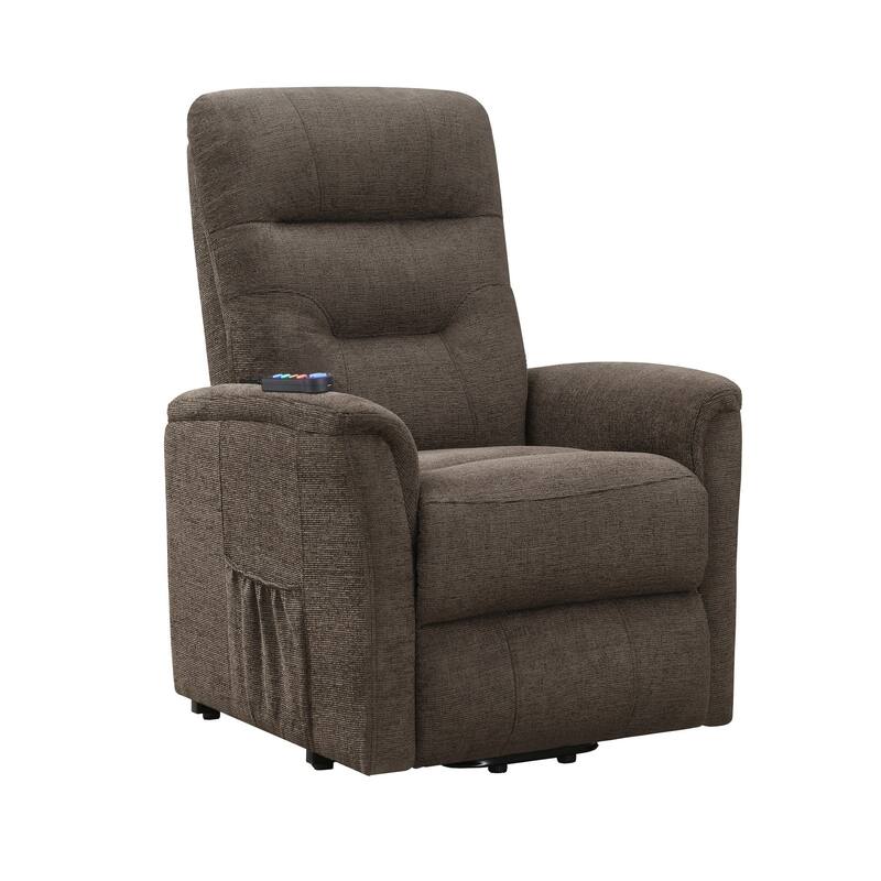Fabric Power Lift Massage Chair with Tufted Stitched Accent, Brown