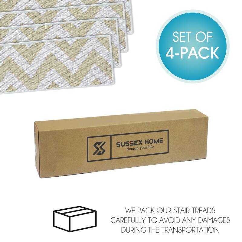 SussexHome Traverse Design 9" X 28" Stair Treads - 70% Cotton Anti-Slip Carpet Strips for Stairs-with Double Adhesive Tape