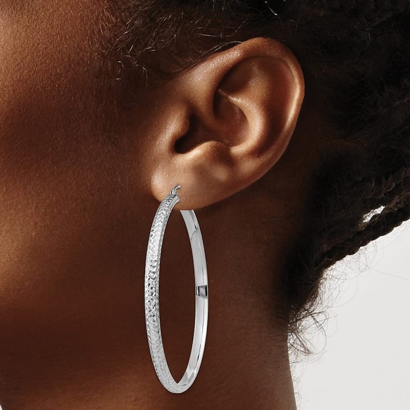 Curata 14k White Gold Sparkle Cut 3.5x52mm Hoop Earrings - 52mm long 3.5mm Thick