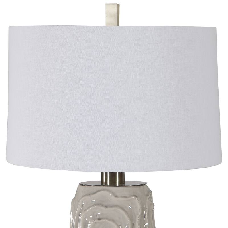 Geometric Crackled Glaze Table Lamp with Tapered Drum Shade - 34" - Gray