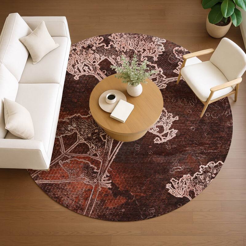 Machine Washable Indoor/ Outdoor Modern Floral Chantille Rug