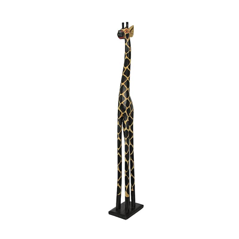 Zeckos 36 Inch High Carved Wood Giraffe Sculpture Safari Home Decor - 35.75 X 7 X 4.75 inches