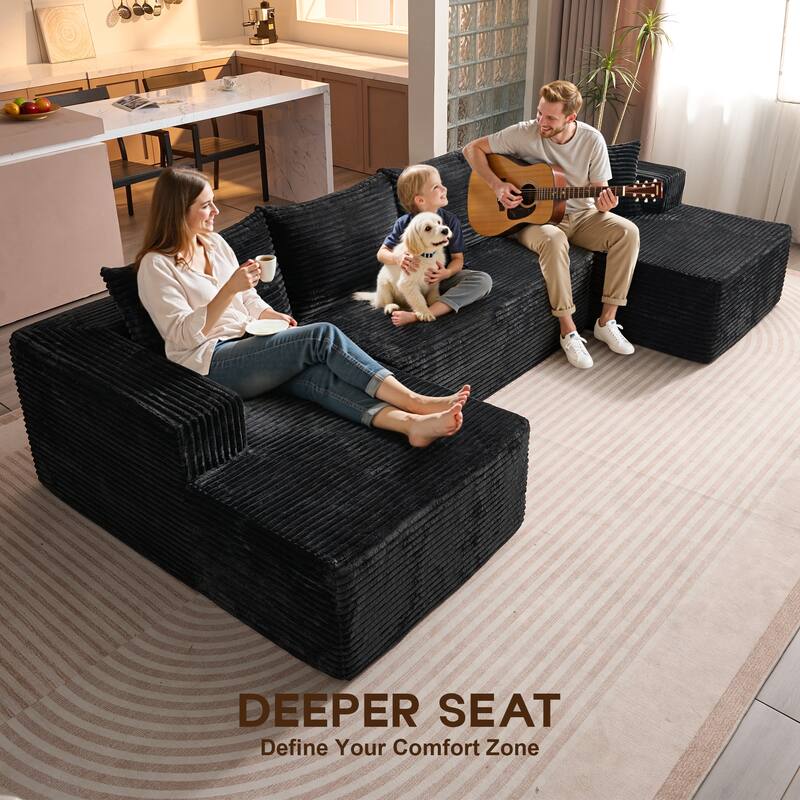 OVIOS 3 Piece Plush Sectional Non-Assembly Indoor Sofa
