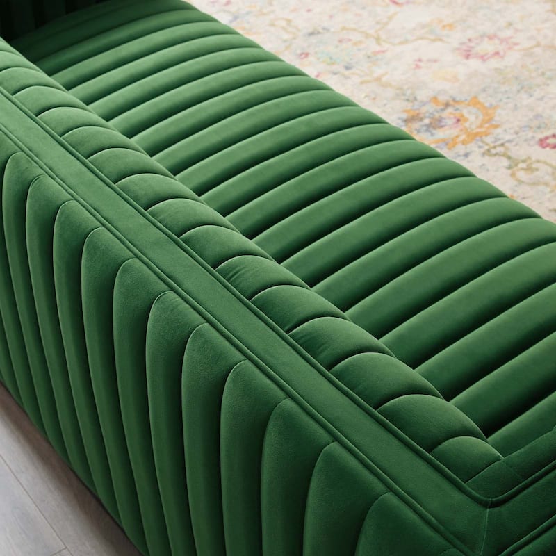 Silver Orchid Rosar Channel Tufted Velvet Sofa