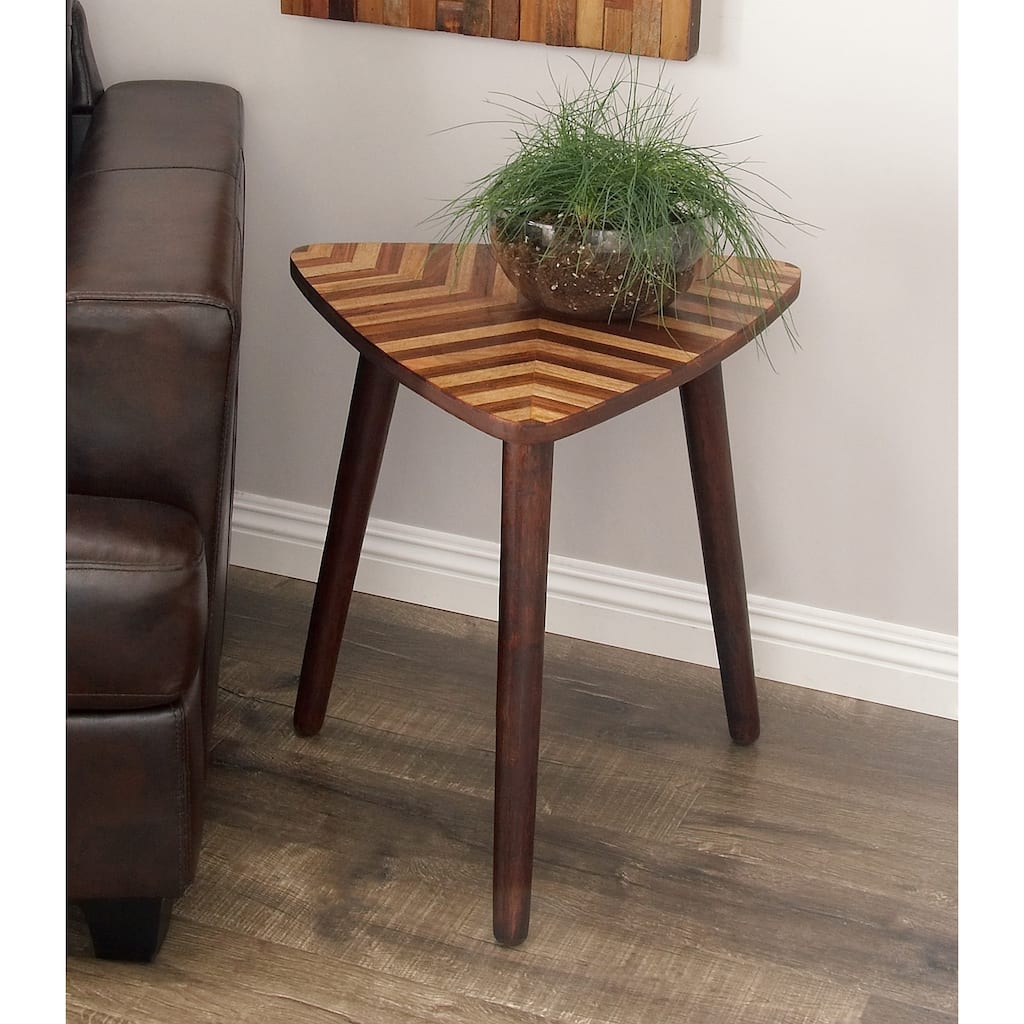 Brown Mango Wood Handmade Accent Table with Wood Inlay