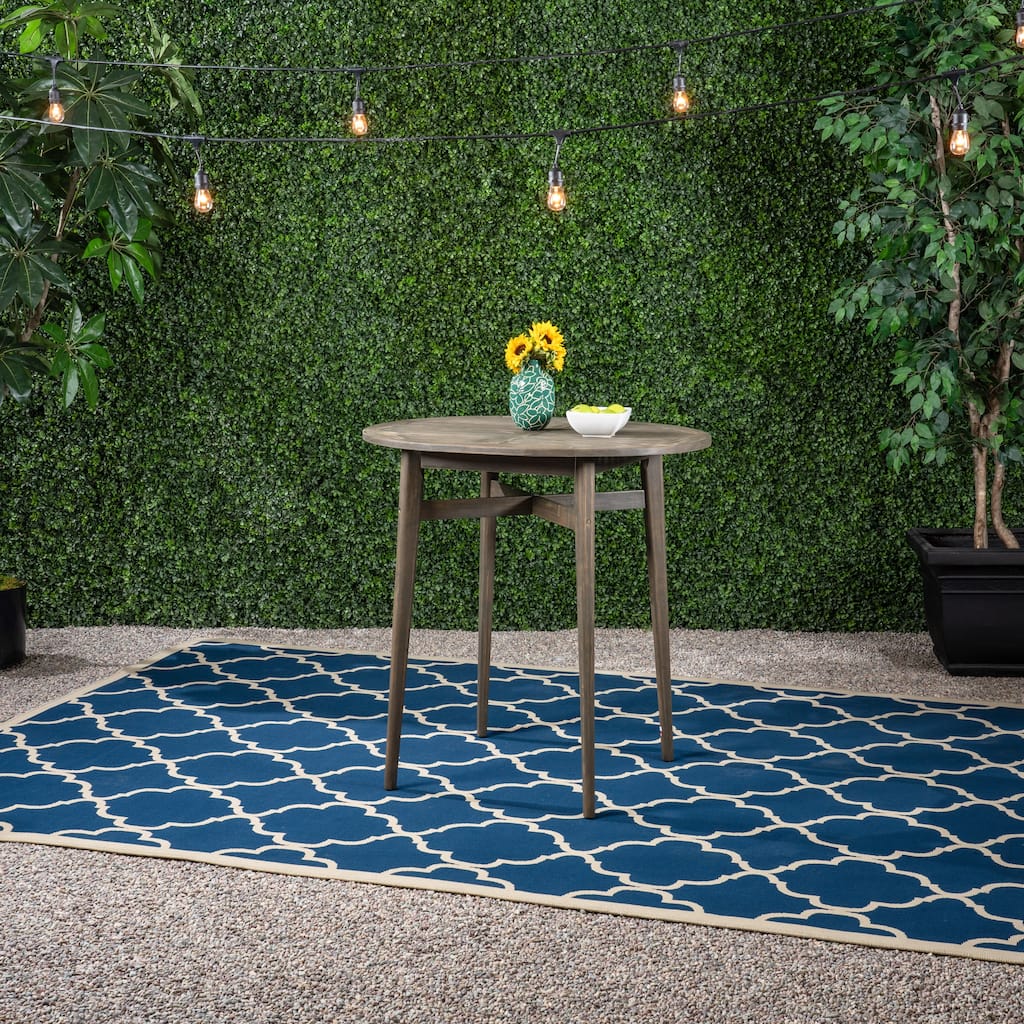 Roomfitters Outdoor Wood Bar Table, Round Patio Pub Bistro Furniture with X-Frame Legs for Balcony and Garden Decor,