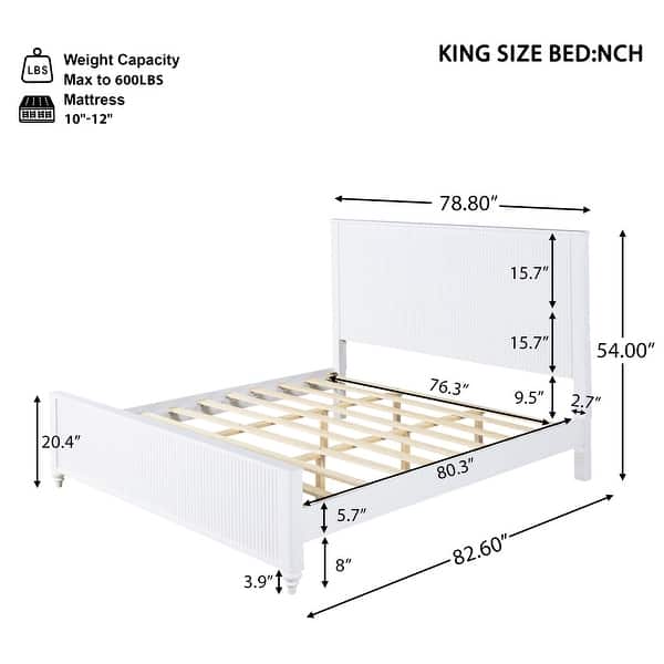 dimension image slide 4 of 6, Christopher Knight Home - Silverton Modern 3-Piece Bedroom Set with Classic Grooved Panels Bed Frame & Matching Nightstands