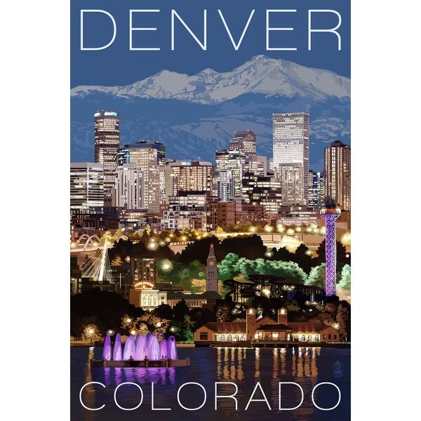 Download Denver Colorado Skyline At Night Lantern Press Artwork Art Print Multiple Sizes Available Overstock 16010067