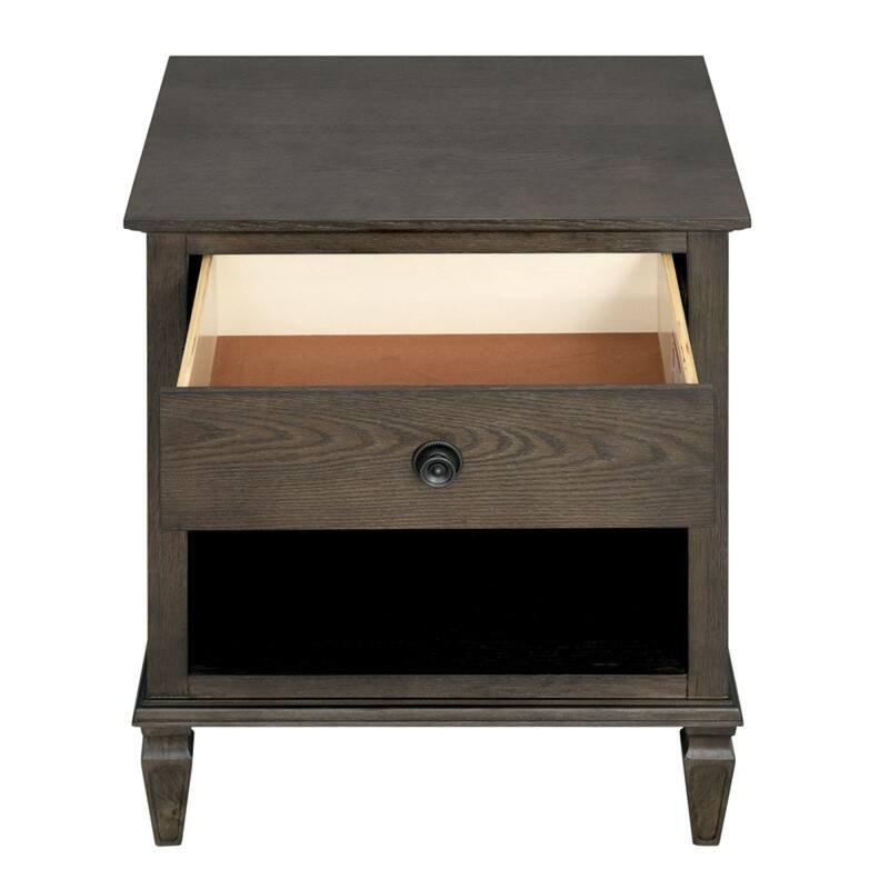 Roomfitters Victoria Nightstand, French Inspired Bedside Table with Storage Drawer and Open Shelf, Antique Brown