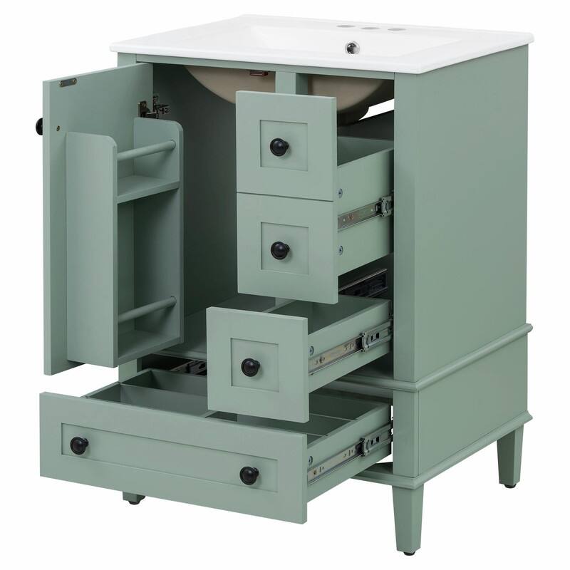 24" Bathroom Vanity with Ceramic Sink, Soft-Close Drawers, Soft-Close Door & Door-Mounted Shelf