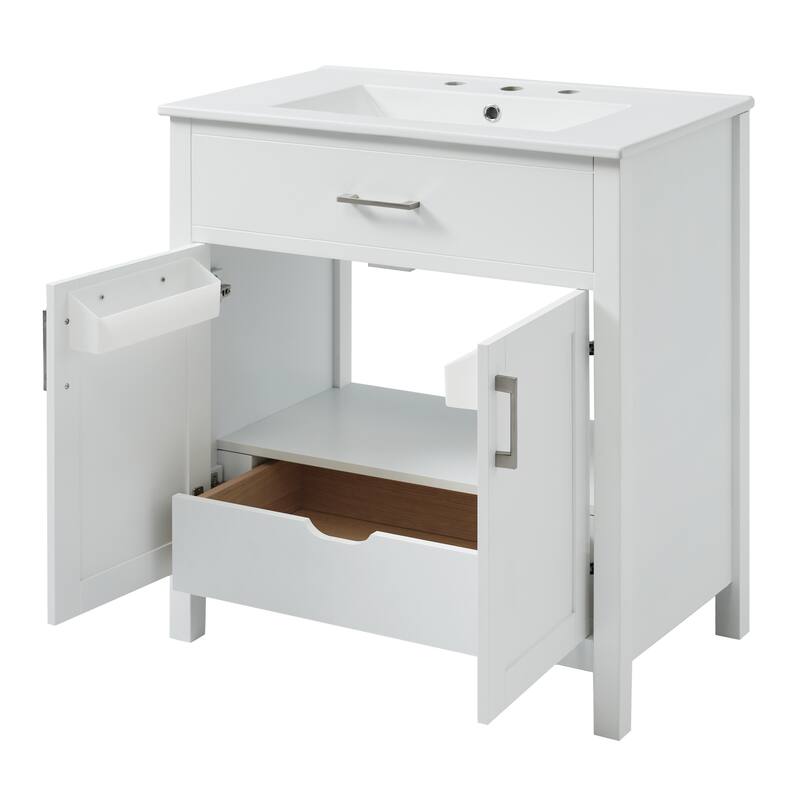 30 in. W x 18.3 in. D x 34 in. H Single Sink Freestanding Bath Vanity in White with White Ceramic Sink