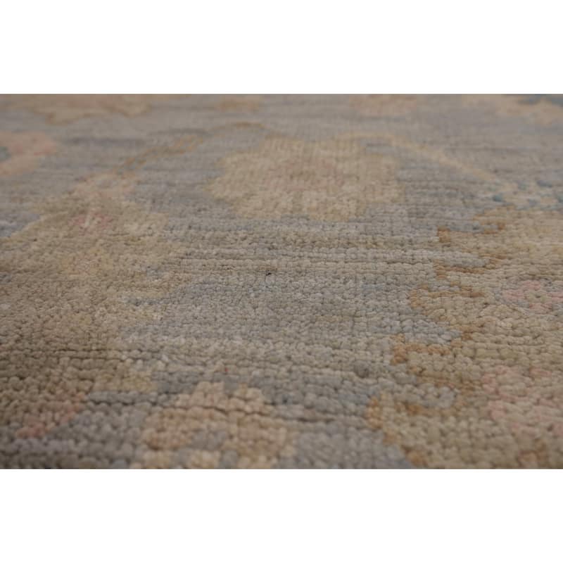 Vegetable Dye Oushak Turkish Runner Rug Handmade Floral Wool Carpet - 3'1"x 11'6"