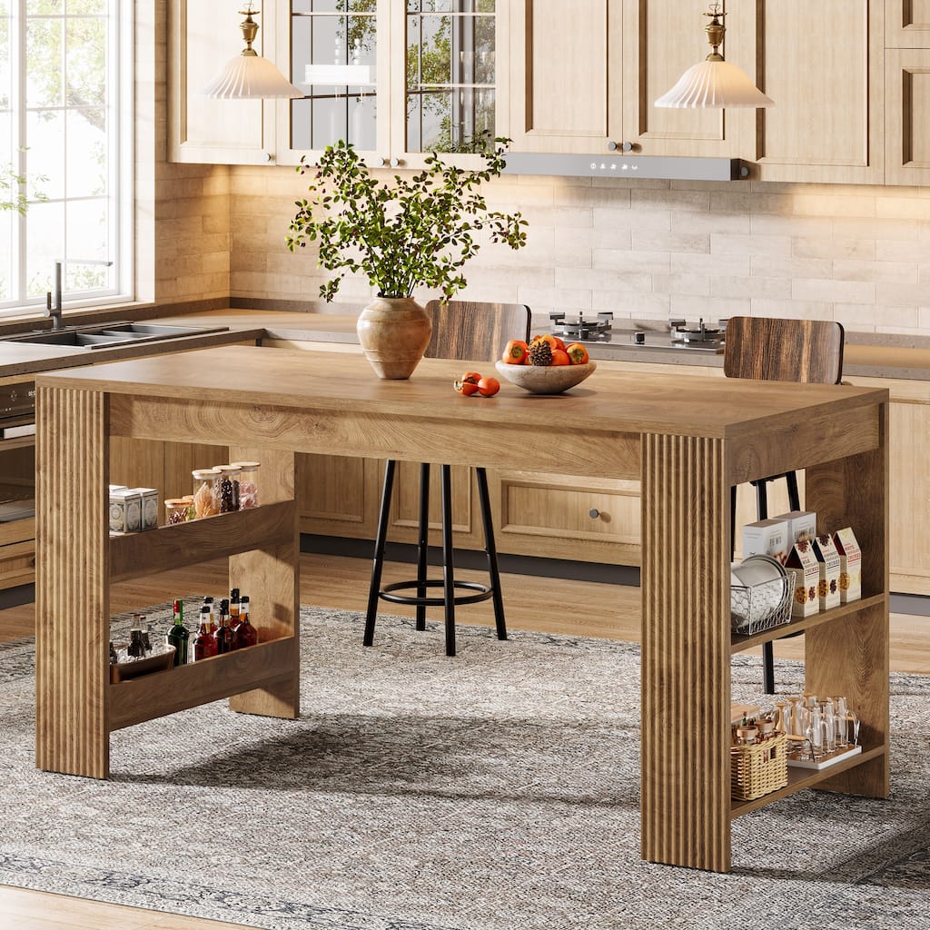 63'' Bar Table, Bar Height Pub Table Bar Unit with Storage Shelves