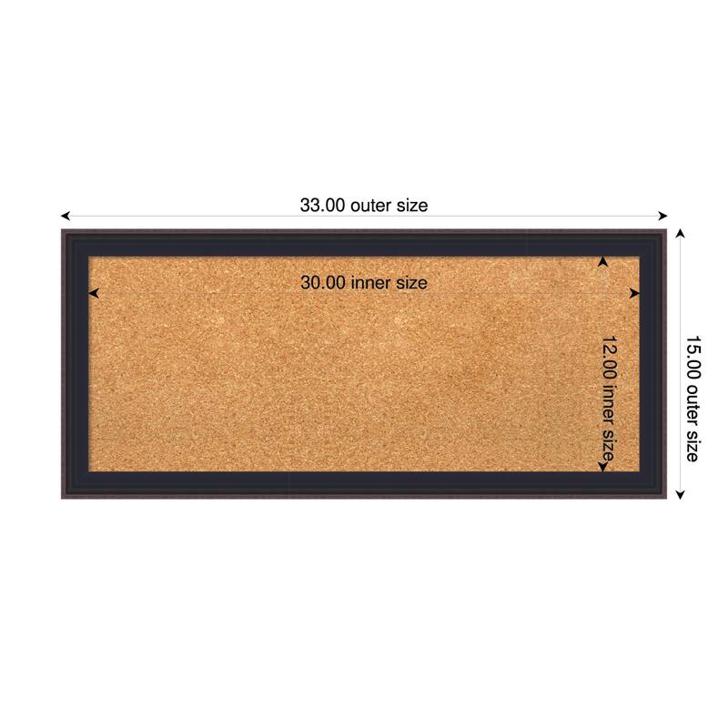 Havana Black Bronze Framed Cork Board - Bulletin Board, Organization Board, Pin Board - Natural - 33 x 15 in