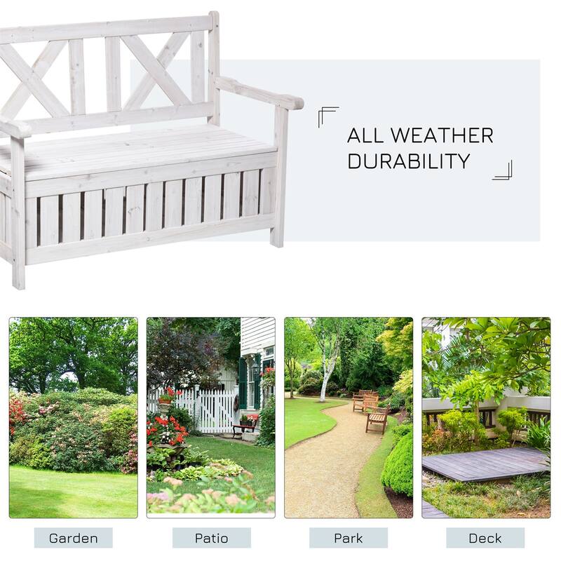Fir Wood Garden Storage Bench with High Back and Armrest - 45.25" W x 24" D x 33.5" H