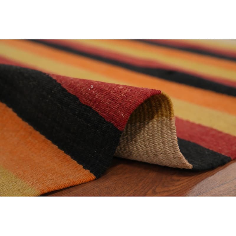 Hand Woven Oriental 100% Wool Carpet Southwestern Geometric Multi-Colored Kilim Area Rug - 10' 10'' X 4' 8''