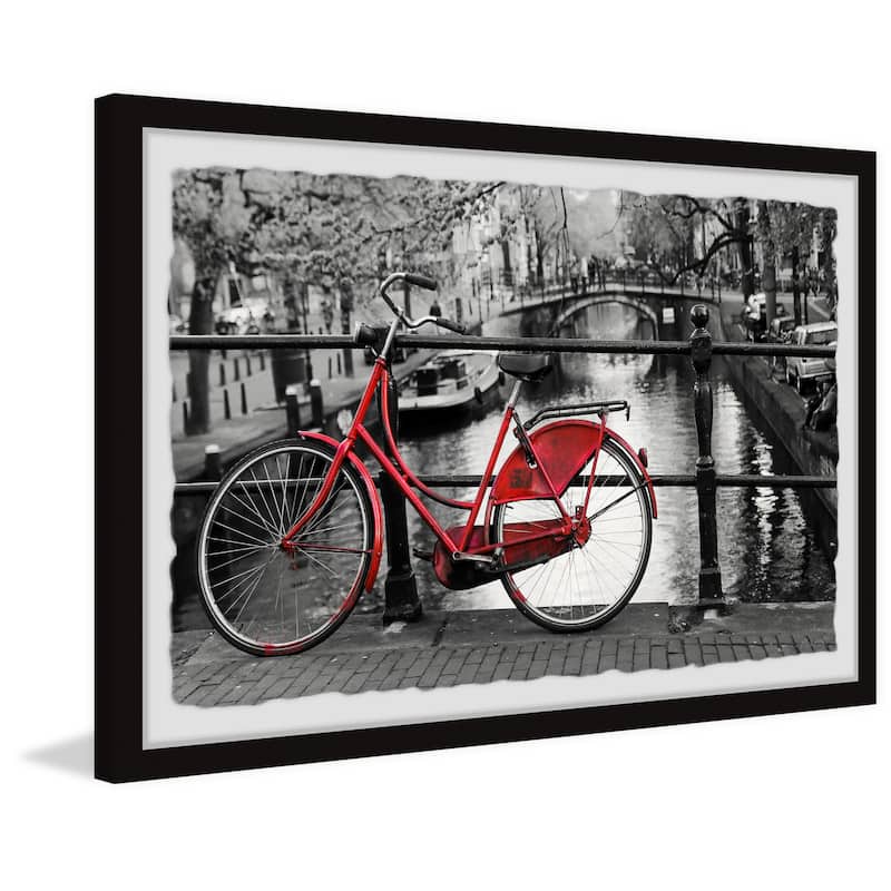 'Red Bicycle on the Bridge' Framed Painting Print