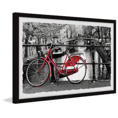 'Red Bicycle on the Bridge' Framed Painting Print