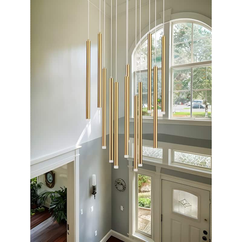 12-Light Stylish Tassel Tube LED Integrated Chandelier - N/A